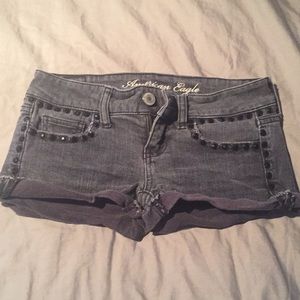 Black dark grey studded denim shorts